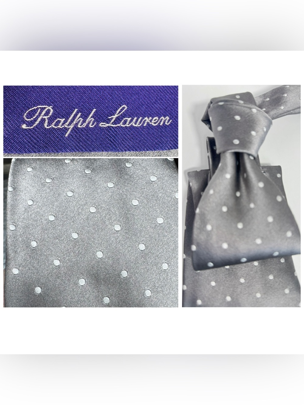 Ralph Lauren Purple Label Silk Silver Dot Tie